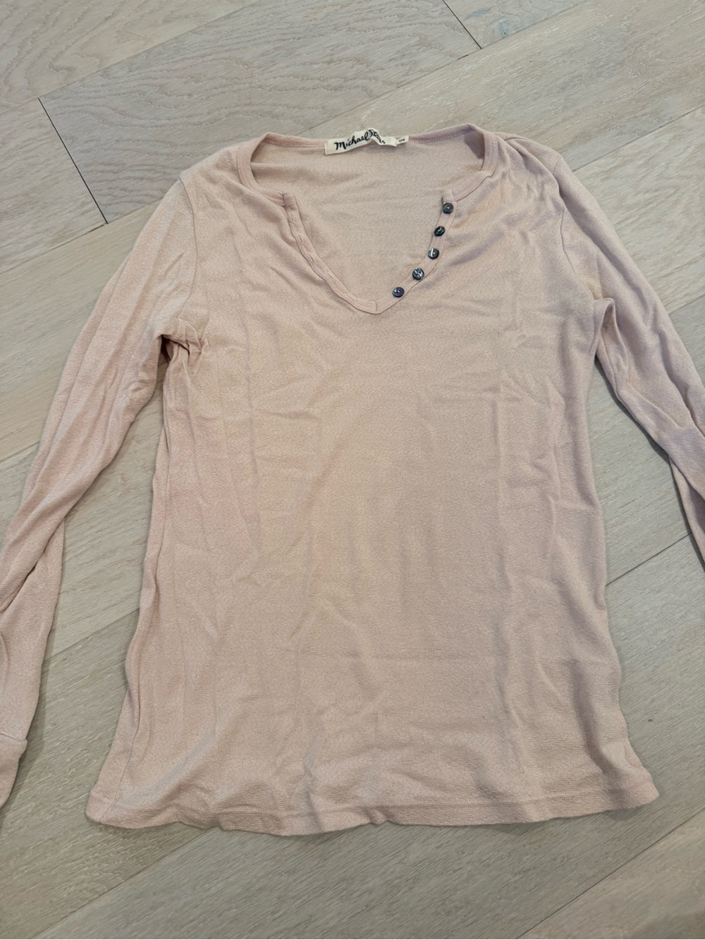Michael Stars Pink Long-Sleeve V-Neck Top with Button Detail